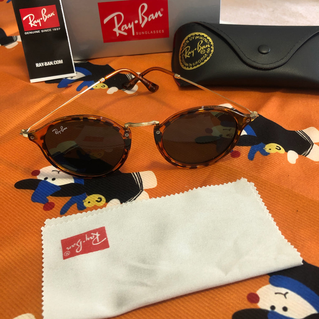 Ray-Ban RB2447 1157 Round Fleck Sunglasses, Havana 49mm