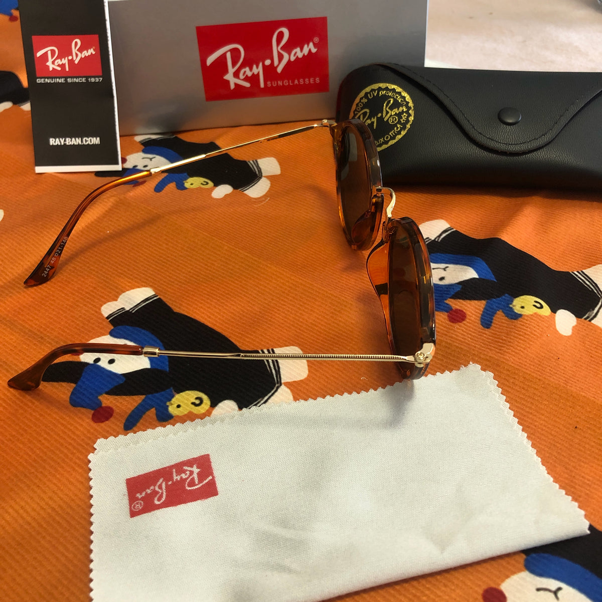 Ray-Ban RB2447 1157 Round Fleck Sunglasses, Havana 49mm