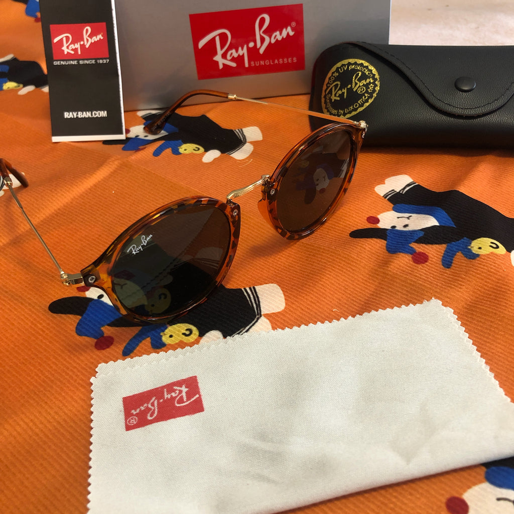Ray-Ban RB2447 1157 Round Fleck Sunglasses, Havana 49mm